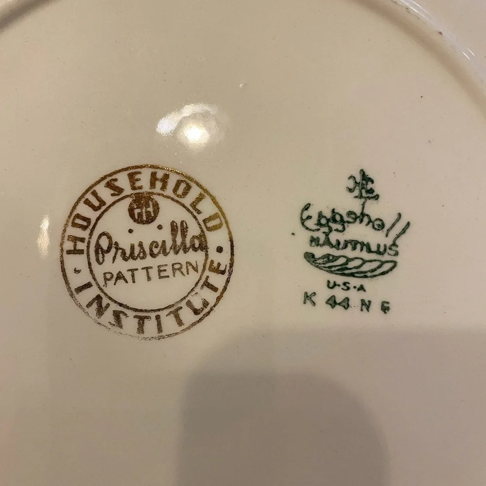 Household Institute Priscilla pattern decorative China. Pink Roses on cream EUC